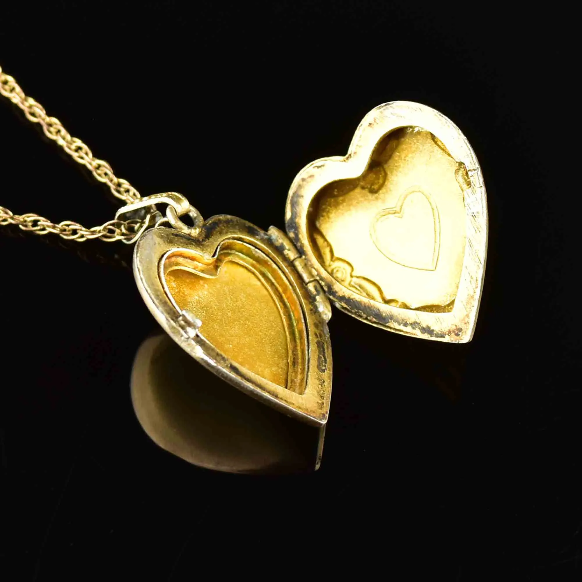 Vintage Heart Forget Me Not Gold Filled Locket Necklace