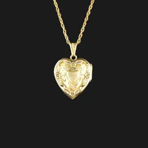 Vintage Heart Forget Me Not Gold Filled Locket Necklace
