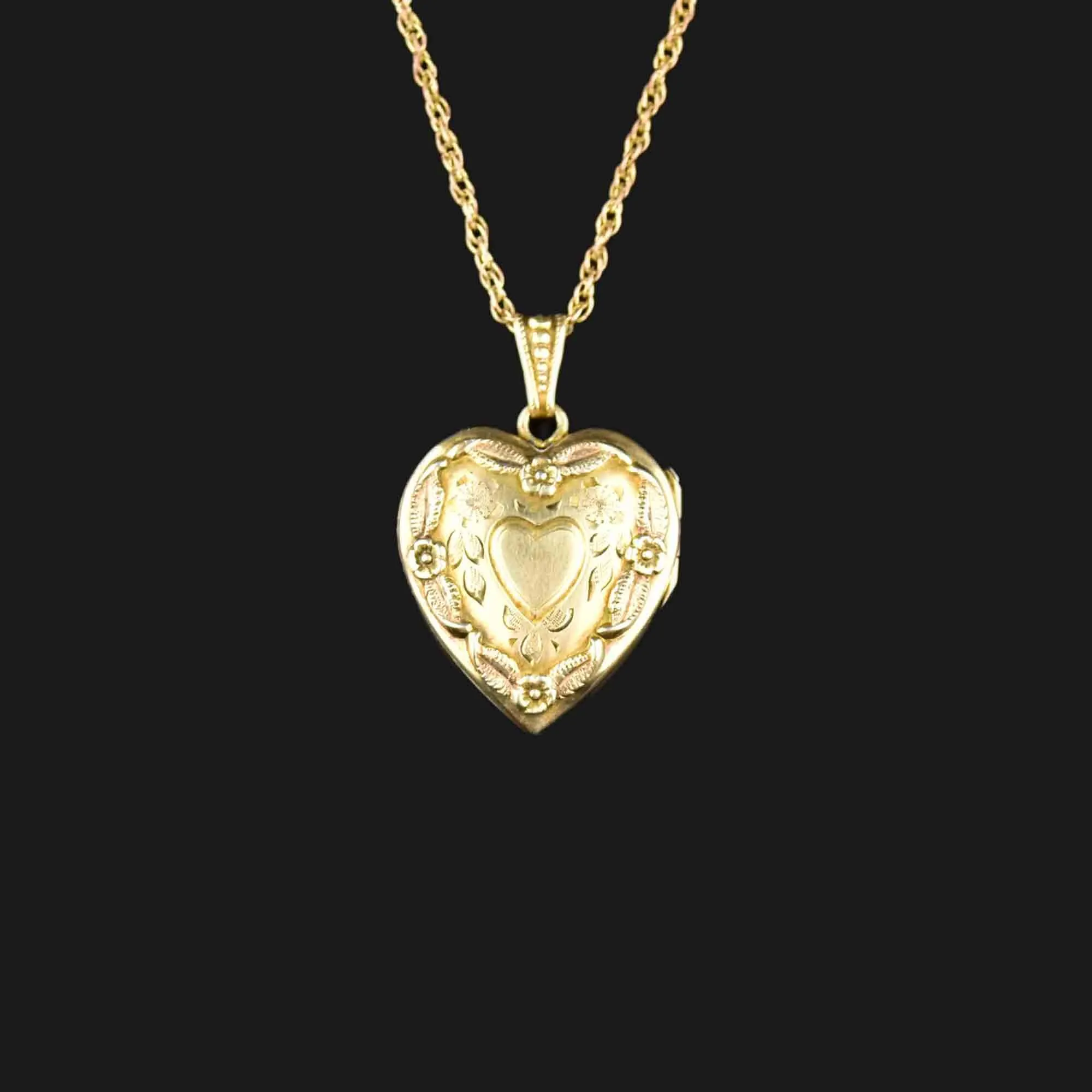 Vintage Heart Forget Me Not Gold Filled Locket Necklace