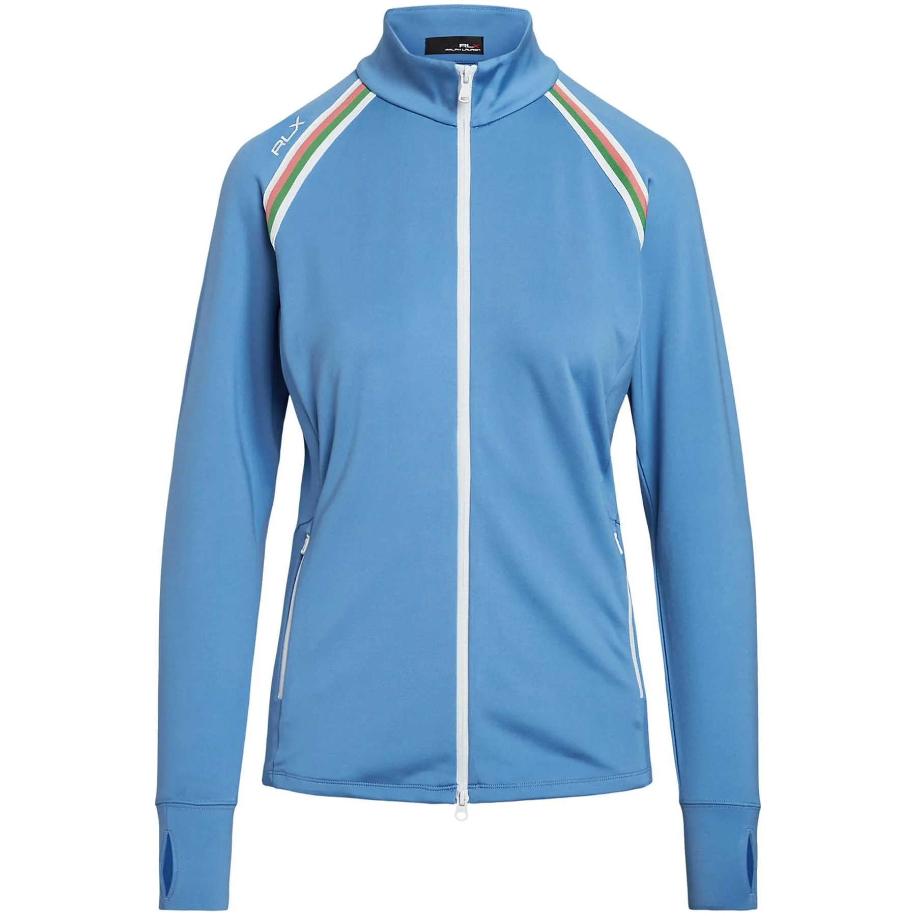 Womens Striped-Trim Interlock Full-Zip Jacket Hatteras Blue - SS23