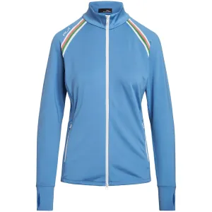 Womens Striped-Trim Interlock Full-Zip Jacket Hatteras Blue - SS23
