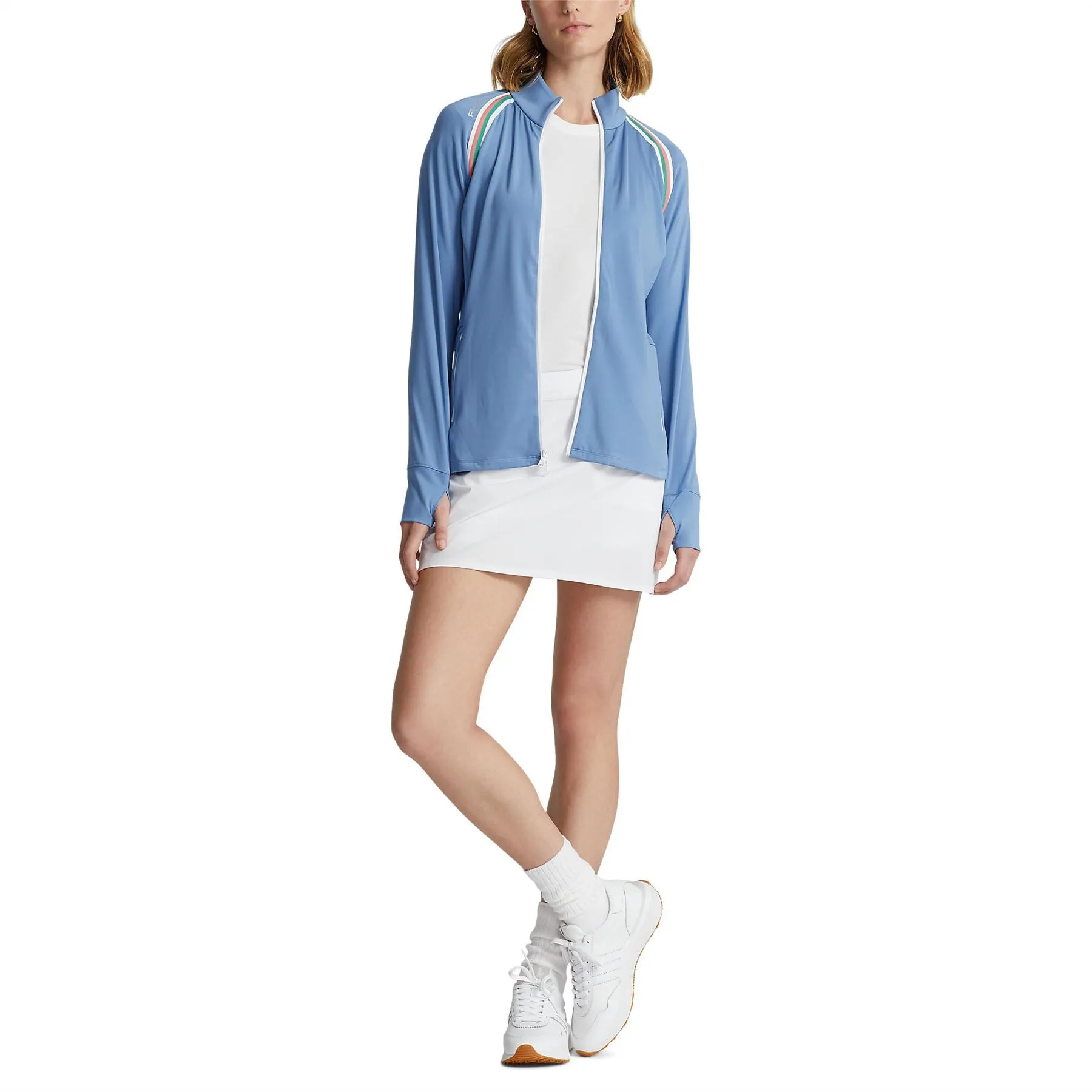 Womens Striped-Trim Interlock Full-Zip Jacket Hatteras Blue - SS23