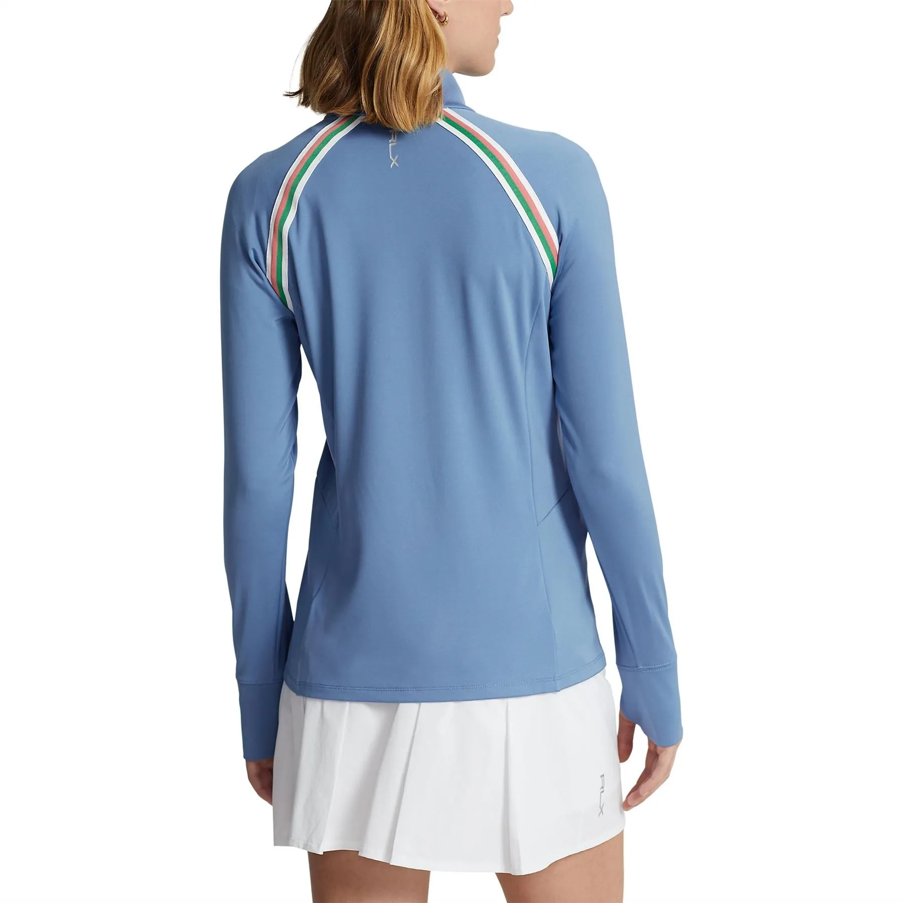 Womens Striped-Trim Interlock Full-Zip Jacket Hatteras Blue - SS23